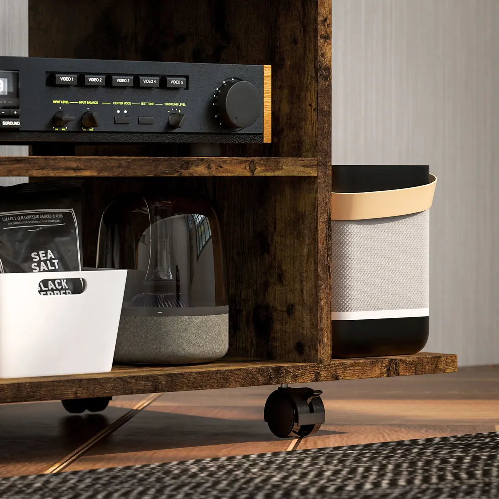 4 Shelf Mobile TV Cabinet - Brown