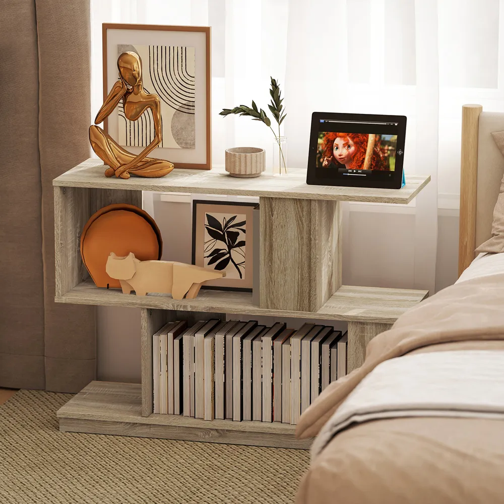 4 Shelf S Shaped Nightstand - Brown, Wood