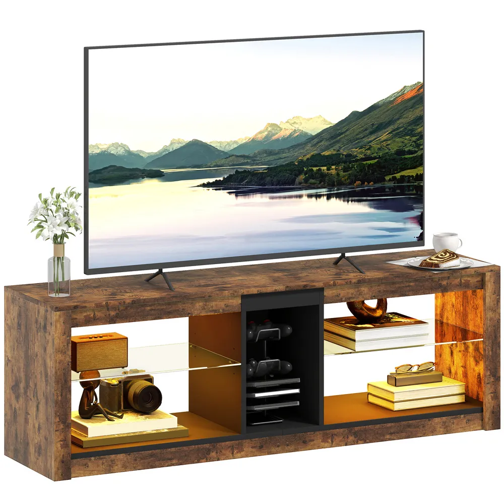4 Shelf TV Stand with LED Lights - Brown