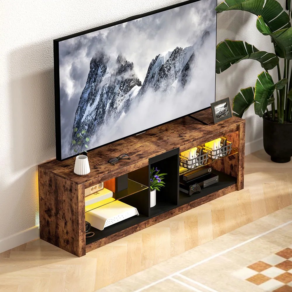 4 Shelf TV Stand with LED Lights - Brown