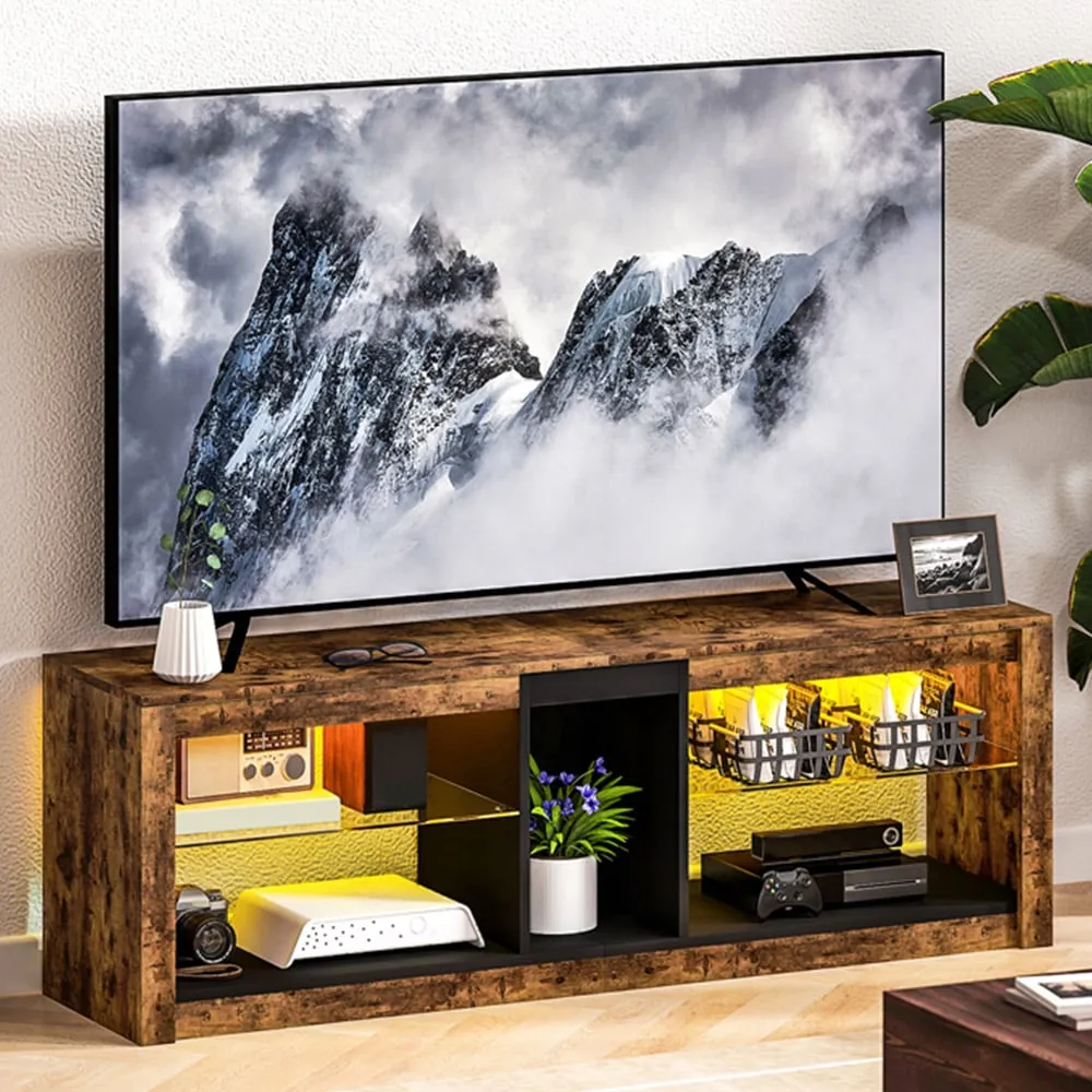 4 Shelf TV Stand with LED Lights - Brown image