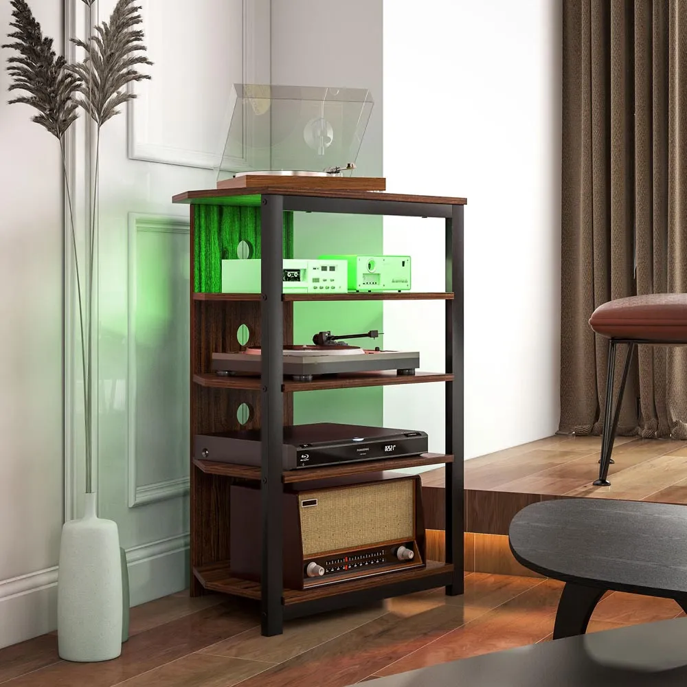 4 Shelf TV Unit with LED Lights - Brown