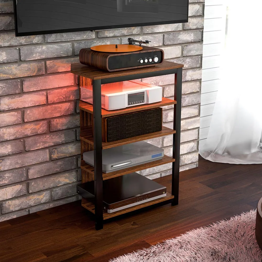 4 Shelf TV Unit with LED Lights - Brown