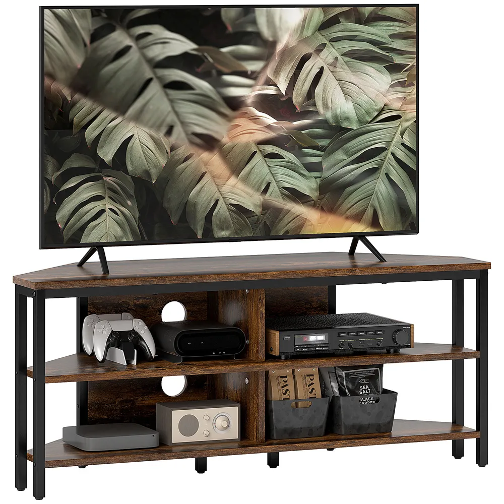 4 Shelf TV Unit with Storage - Brown