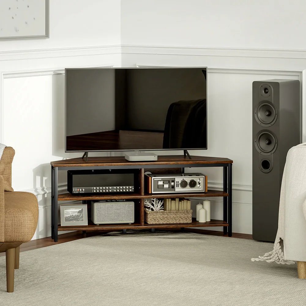 4 Shelf TV Unit with Storage - Brown