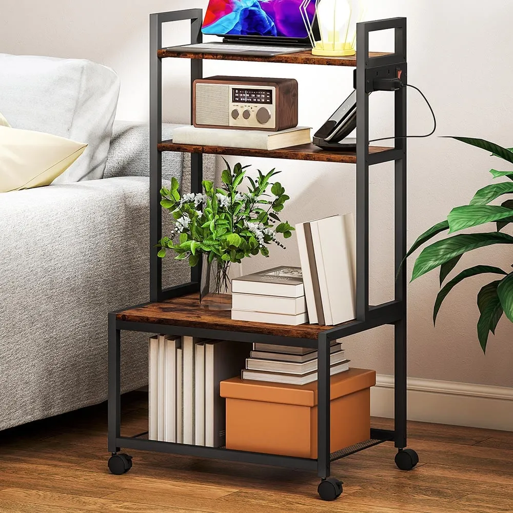 4 Tier Mobile Printer Stand with Power Outlets - Brown image