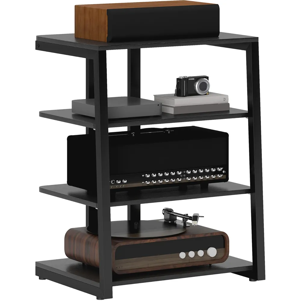 4-Tier Rack Stand with Power Strip - Black