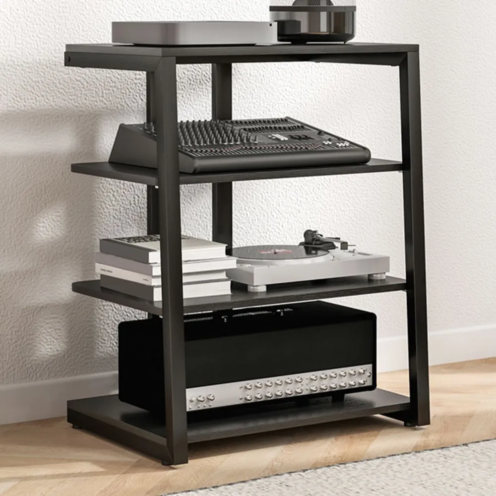 4-Tier Rack Stand with Power Strip - Black