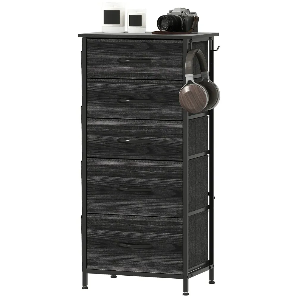 5 Drawer Chest of Drawers with Pockets - Black, Fabric