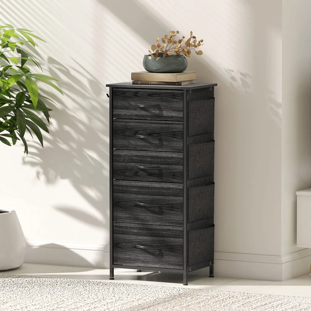5 Drawer Chest of Drawers with Pockets - Black, Fabric