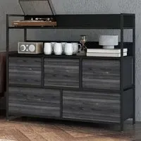 5 Drawer Chest of Drawers with Shelves - Black