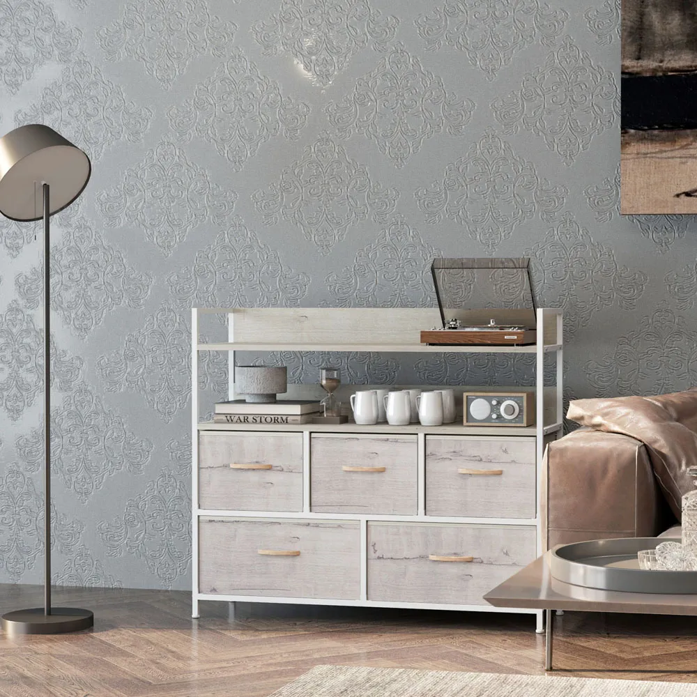 5 Drawer Chest of Drawers with Shelves - Brown