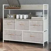 5 Drawer Chest of Drawers with Shelves - Brown