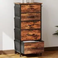 5 Drawer Chest of Drawers with Side Pockets - Brown, Fabric
