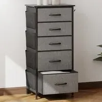 5 Drawer Chest of Drawers with Side Pockets - Grey, Fabric