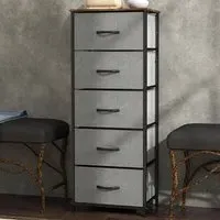 5 Drawer Chest of Drawers with Wooden Top - Brown, Fabric