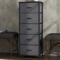 5 Drawer Chest of Drawers with Wooden Top - Grey, Fabric