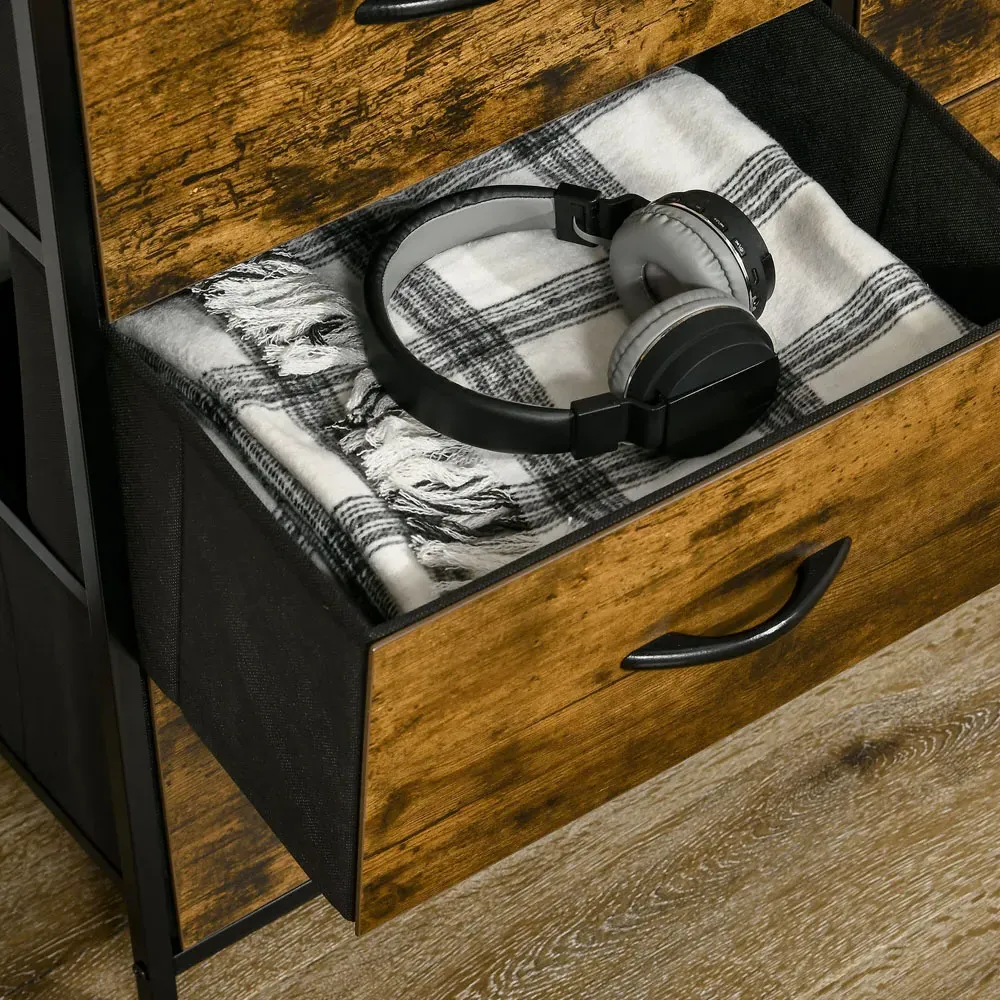 5 Drawer Fabric Chest with Open Shelf - Brown