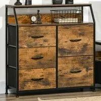 5 Drawer Fabric Chest with Open Shelf - Brown