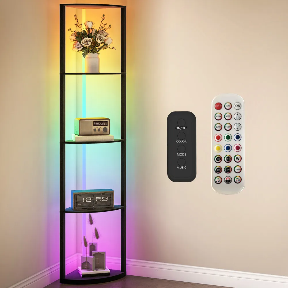 5 Shelf Floor Lamp with RGB LED - Black