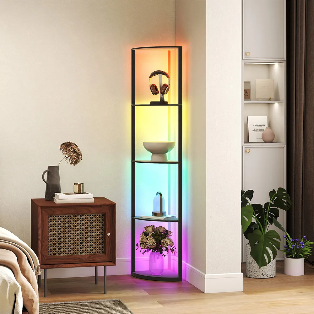 5 Shelf Floor Lamp with RGB LED - Black