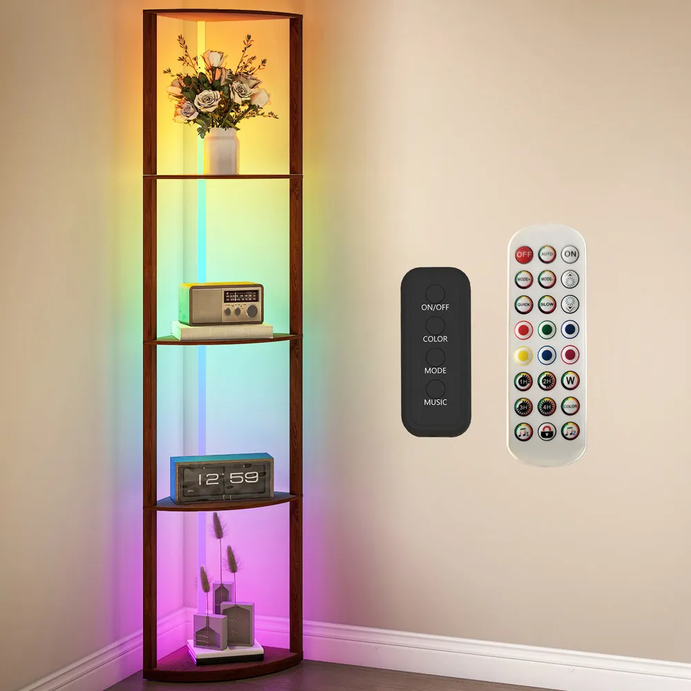 5 Shelf Floor Lamp with RGB LED - Brown