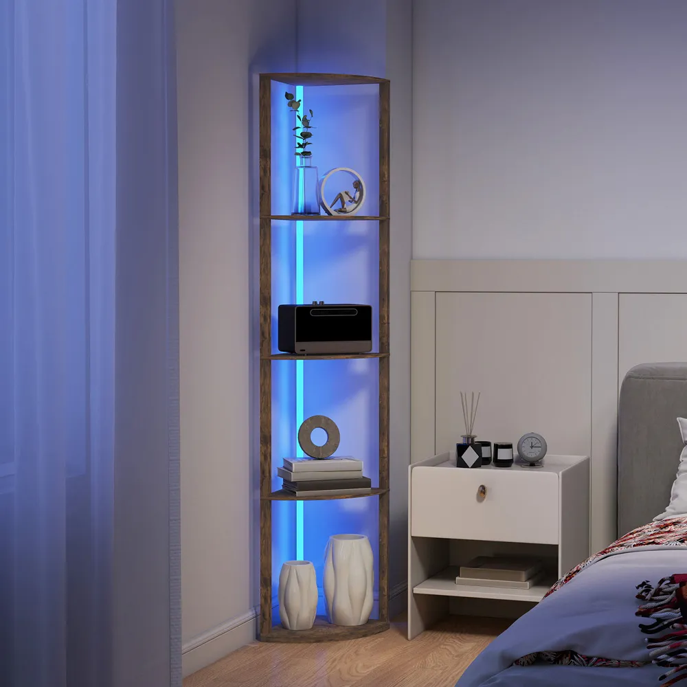 5 Shelf Floor Lamp with RGB LED - Rustic Brown