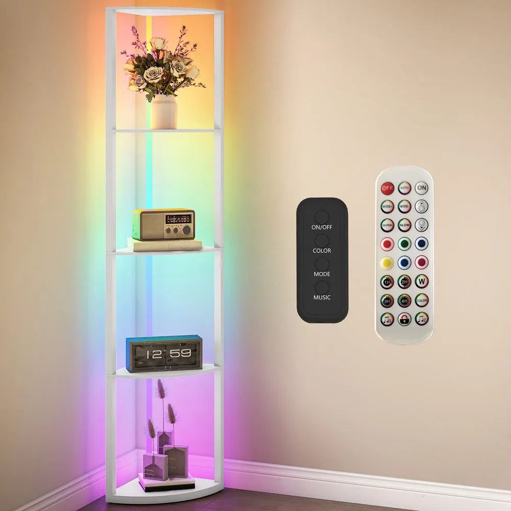 5 Shelf Floor Lamp with RGB LED - White