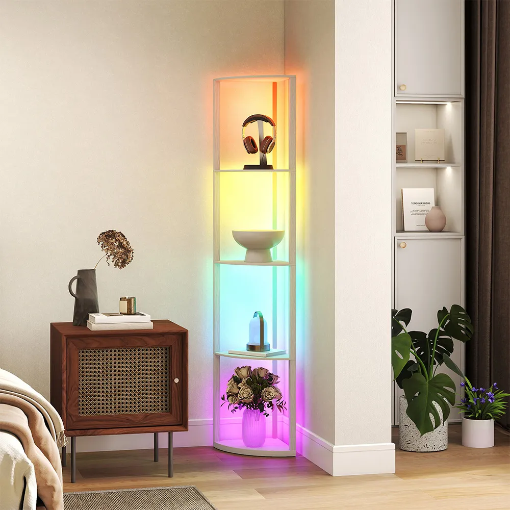 5 Shelf Floor Lamp with RGB LED - Yellow, Oak
