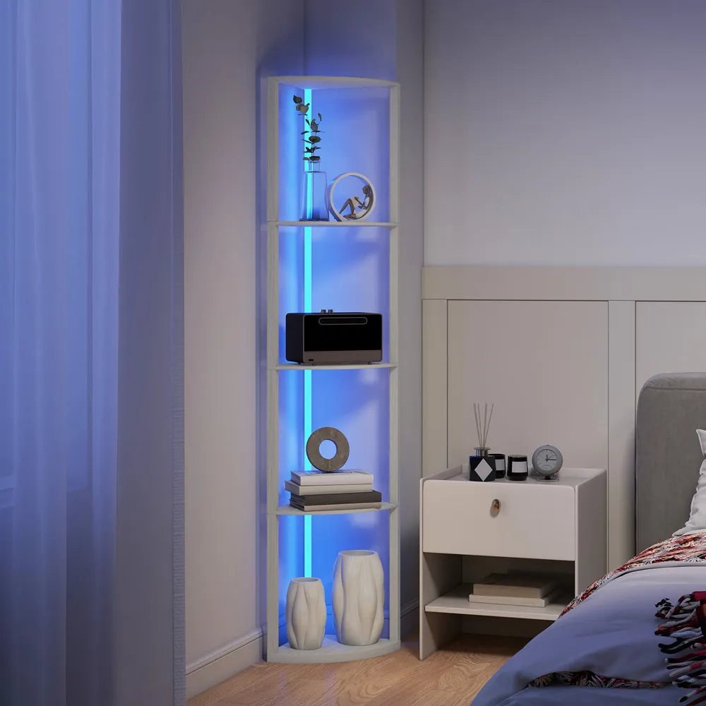 5 Shelf Floor Lamp with RGB LED - Yellow, Oak