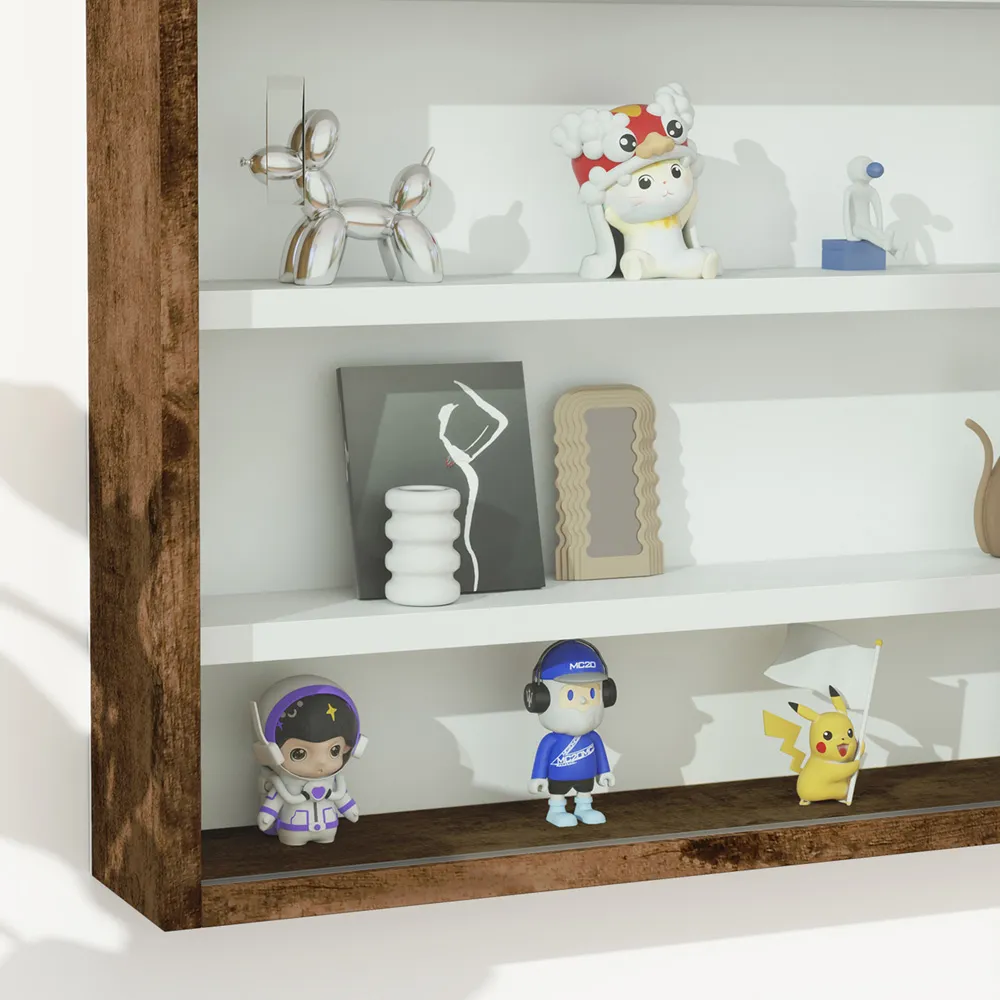 5-Tier Glass Door Wall Display Shelf Unit - Brown