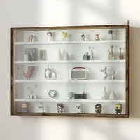 5-Tier Glass Door Wall Display Shelf Unit - Brown