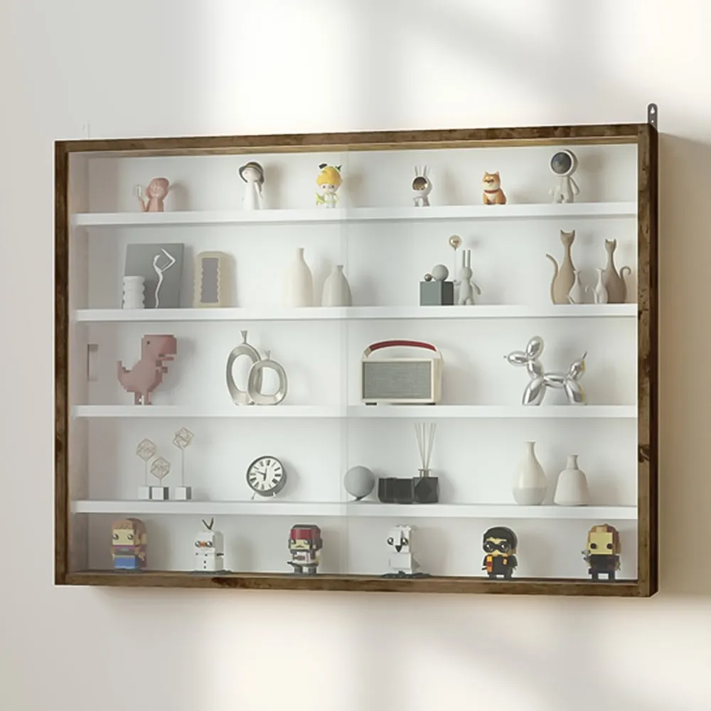 5-Tier Glass Door Wall Display Shelf Unit - Brown image