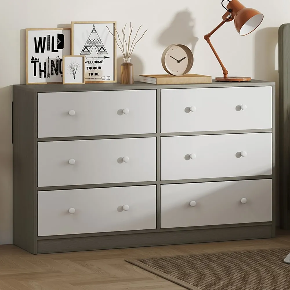 6 Drawer Chest of Drawers - White, MDF