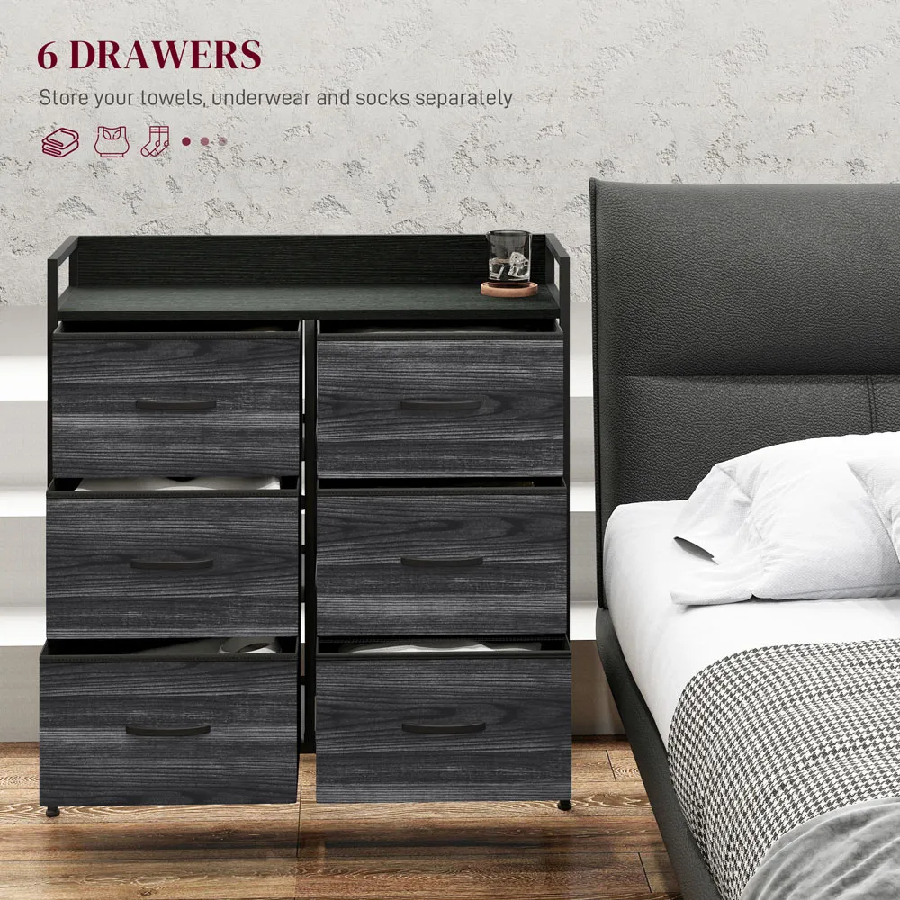 6 Drawer Chest of Drawers with Shelf - Black