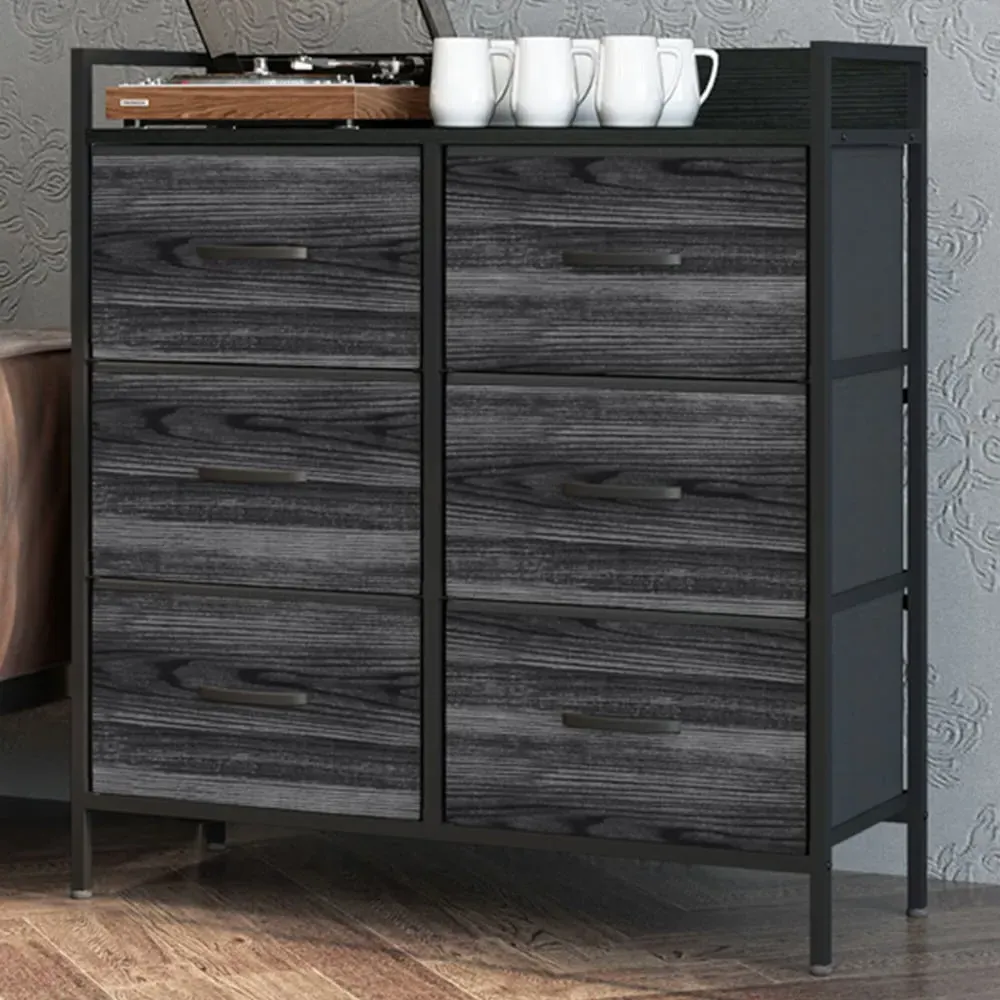 6 Drawer Chest of Drawers with Shelf - Black