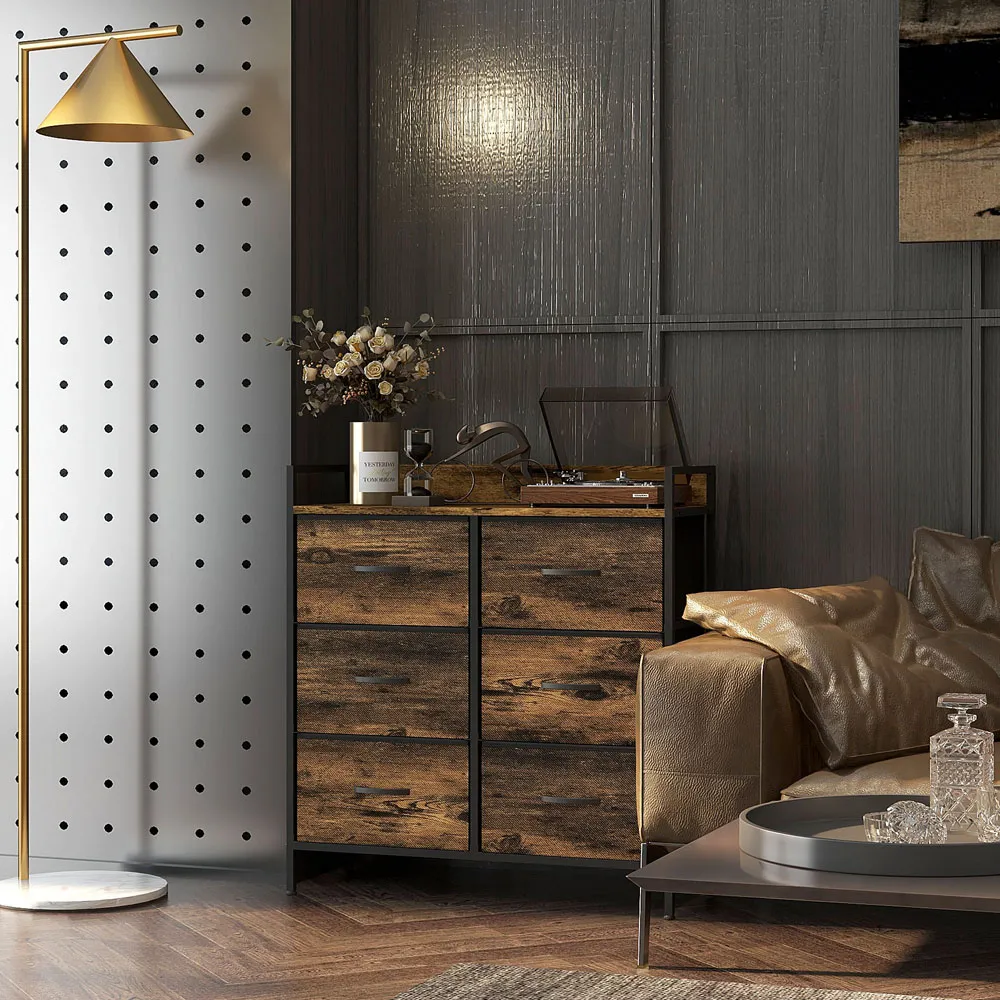 6 Drawer Chest of Drawers with Shelf - Brown, Wood Effect