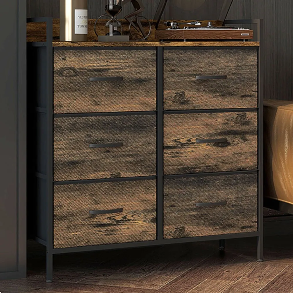 6 Drawer Chest of Drawers with Shelf - Brown, Wood Effect