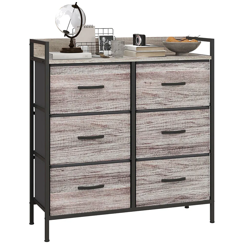 6 Drawer Chest of Drawers with Shelf - Grey, Wood Effect
