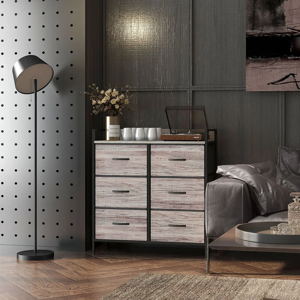 6 Drawer Chest of Drawers with Shelf - Grey, Wood Effect