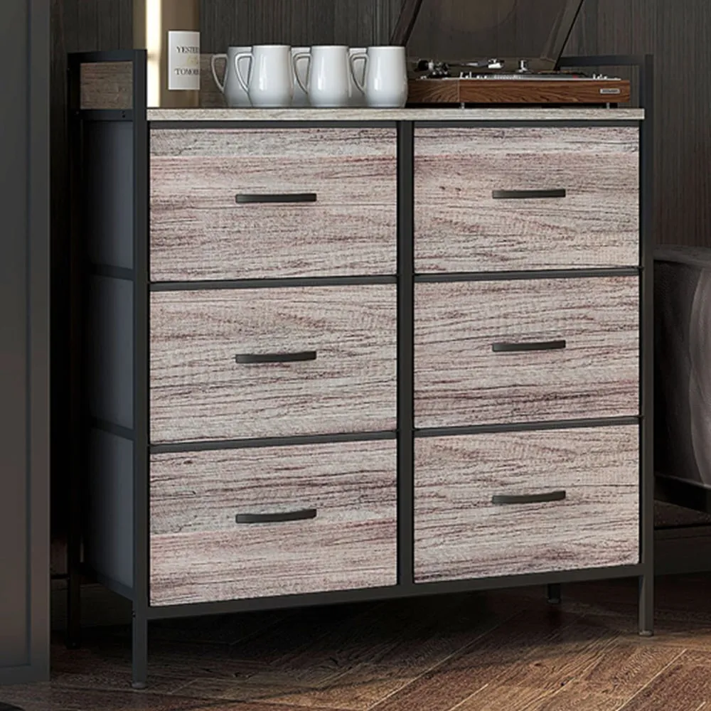 6 Drawer Chest of Drawers with Shelf - Grey, Wood Effect