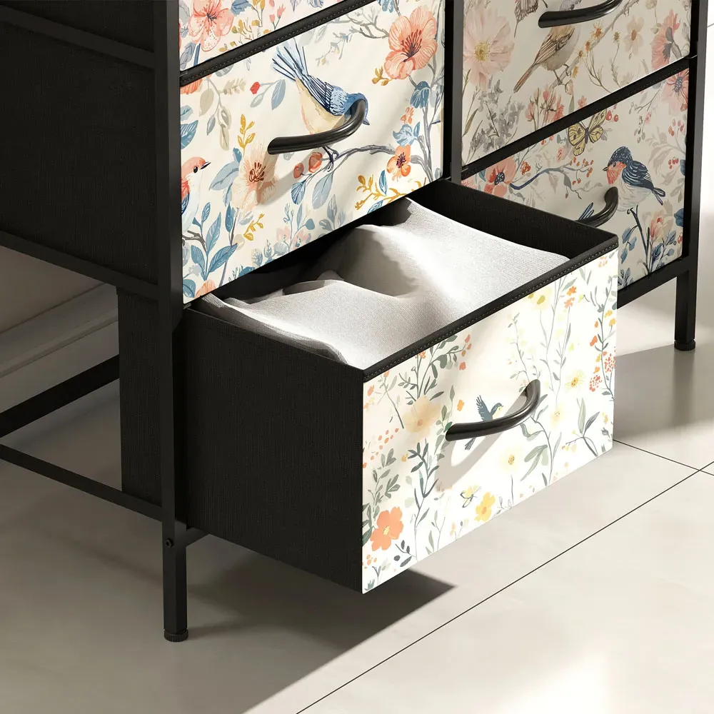 6 Drawer Chest of Drawers with Shelf - White, Fabric