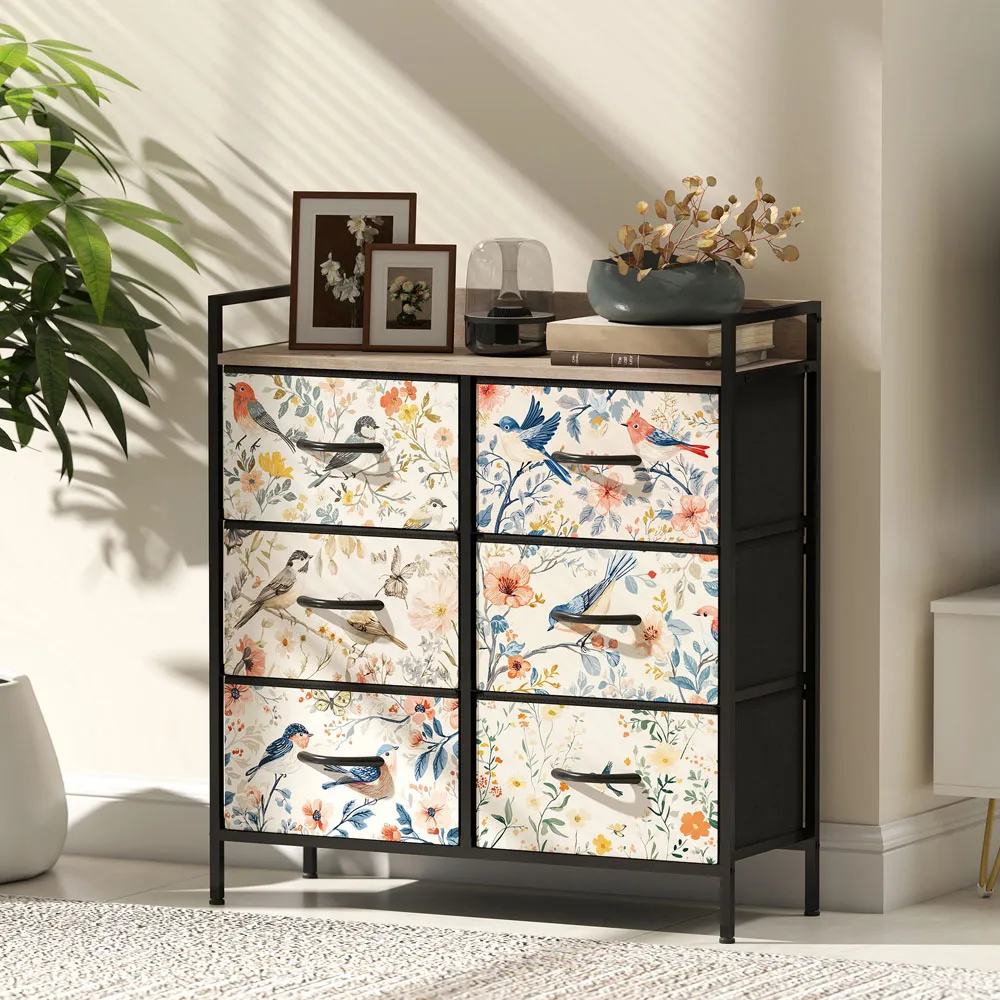 6 Drawer Chest of Drawers with Shelf - White, Fabric