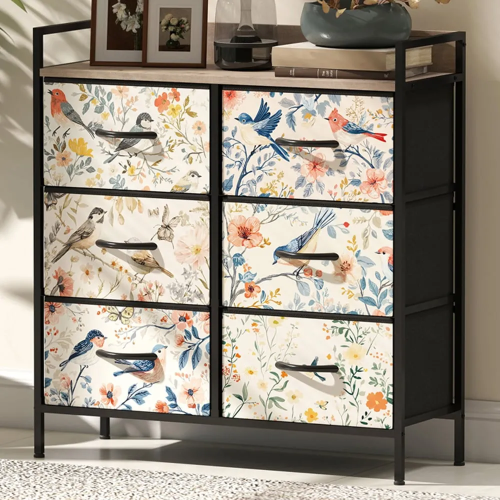 6 Drawer Chest of Drawers with Shelf - White, Fabric