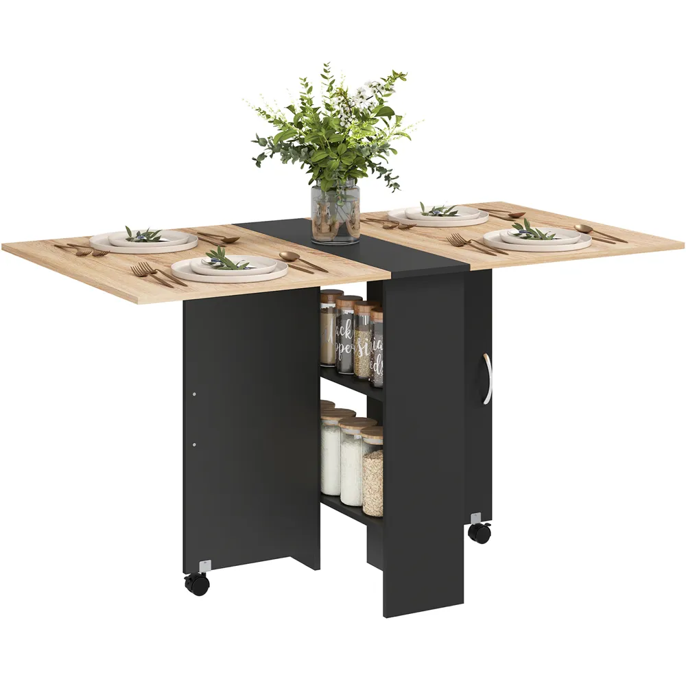 6-Seater Drop Leaf Dining Table with Storage - Black