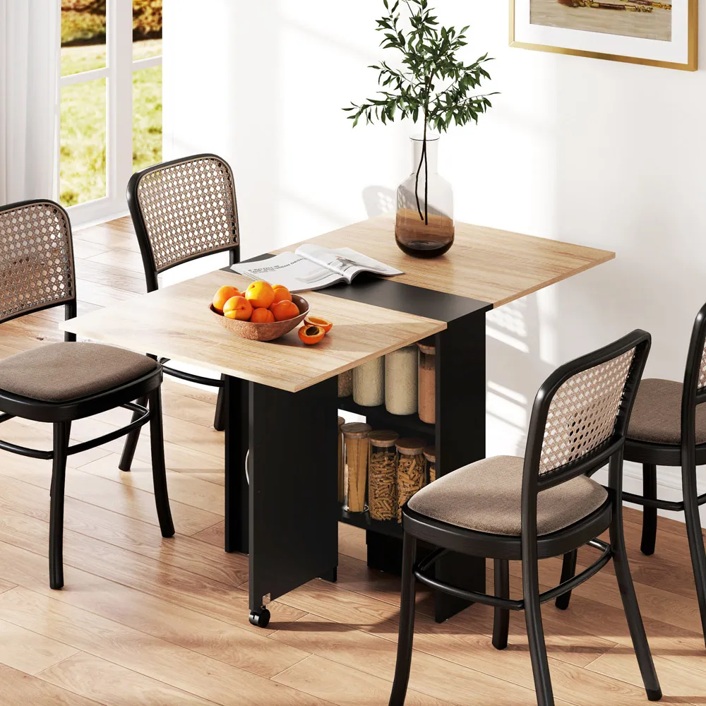 6-Seater Drop Leaf Dining Table with Storage - Black