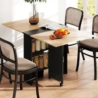 6-Seater Drop Leaf Dining Table with Storage - Black