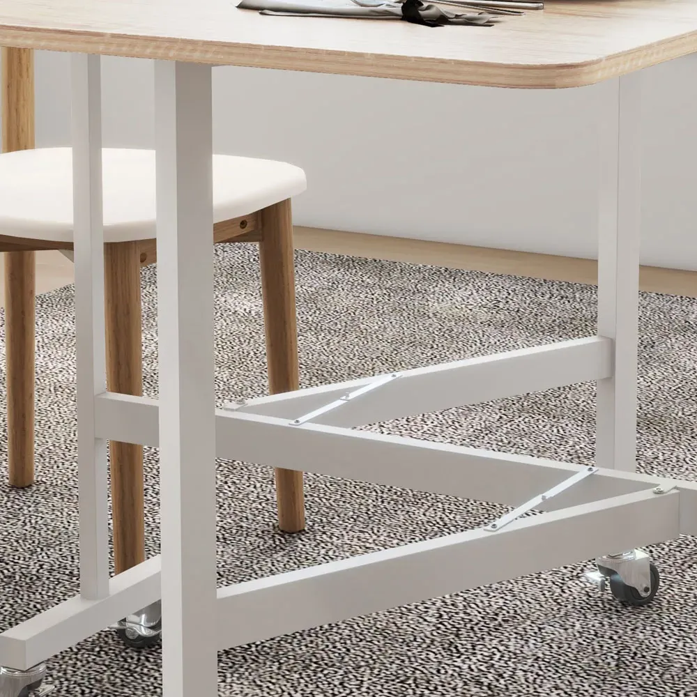 6-Seater Drop Leaf Dining Table with Wheels - Oak