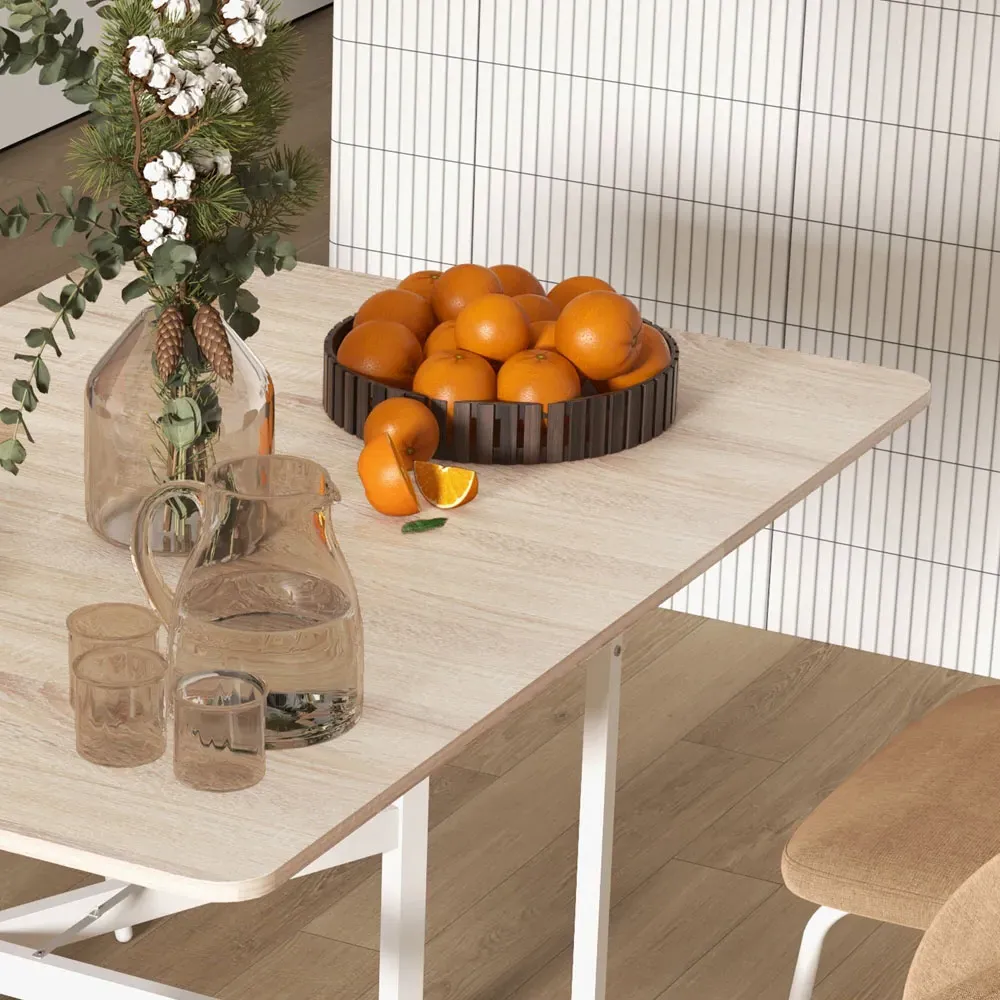 6-Seater Drop Leaf Dining Table with Wheels - Oak