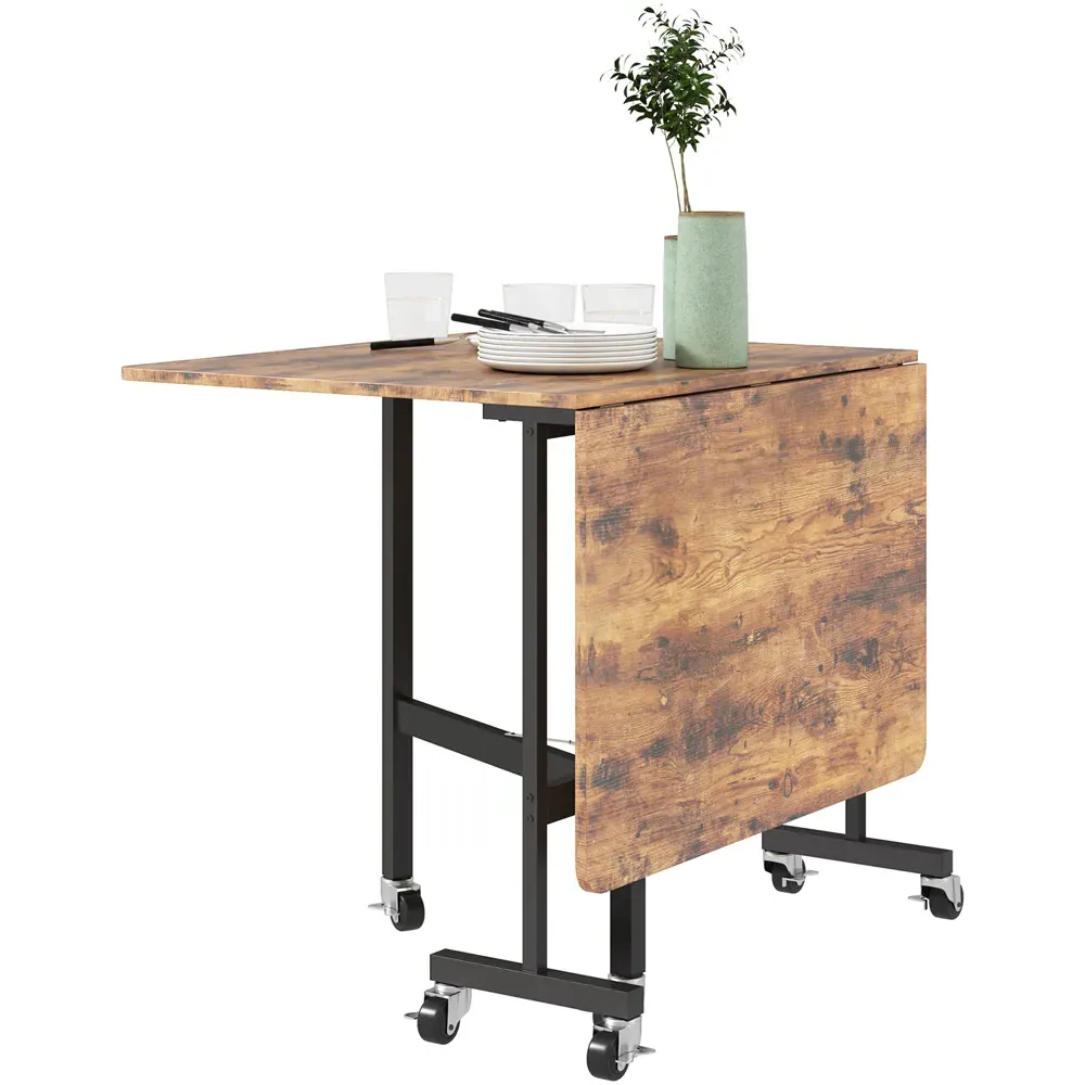 6-Seater Drop Leaf Mobile Dining Table - Brown